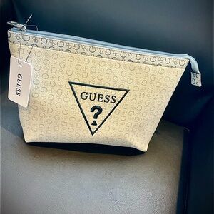 Guess Tan and Blue Cosmetic Bag Stylish Travel Essential